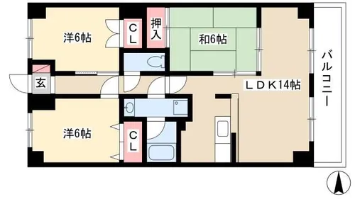 サンライトマンションⅢ 東棟【3B号室】の間取り