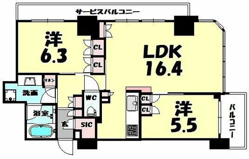 ブランズタワー・ウェリス心斎橋SOUTH【9階】の間取り