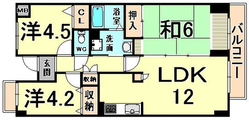 グリーンコートはるか【3階】の間取り
