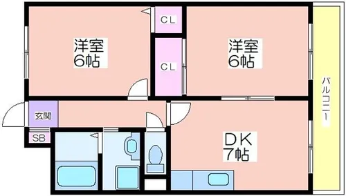 ヴィラスリースター住之江【413号室】の間取り