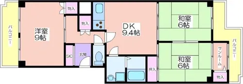 エバーグリーンポートタウン11号棟B【612号室】の間取り