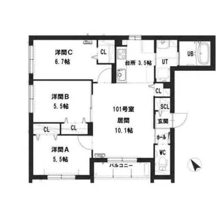 グランメールスカイプレミアム札幌【1階】の間取り