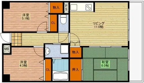 CH.158RESIDENCE NAKANOSHIMA【4階】の間取り