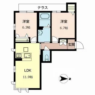 Aile【N103号室】の間取り