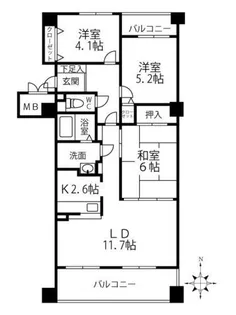 クリオ行啓通参番館【3階】の間取り
