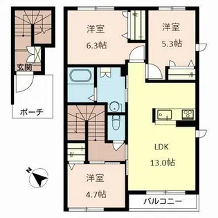 ラテール平城B【0201号室】の間取り