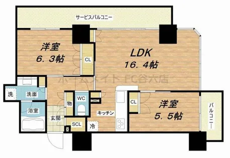 ブランズタワー・ウェリス心斎橋SOUTH【9階】の間取り