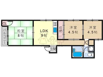 ライフ遠里小野【3階】の間取り