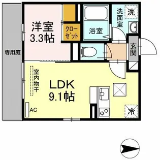 トレス城野貮番館【1階】の間取り