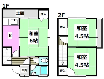 大阪府茨木市鮎川1丁目【テラスハウス】の間取り