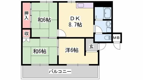 モアークレスト飾磨【2-D号室】の間取り