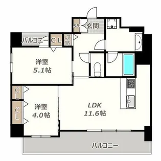 ユープテリア天王寺【501号室】の間取り