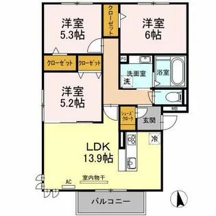 ラルジュ高峯B【2階】の間取り