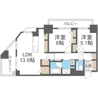 クリーンリバーフィネス北1条イースト【13階】の間取り