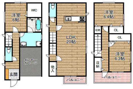 大阪府高槻市津之江町3丁目【一戸建】の間取り