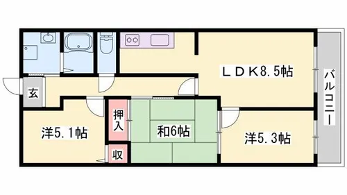 ハピネス見野【307号室】の間取り