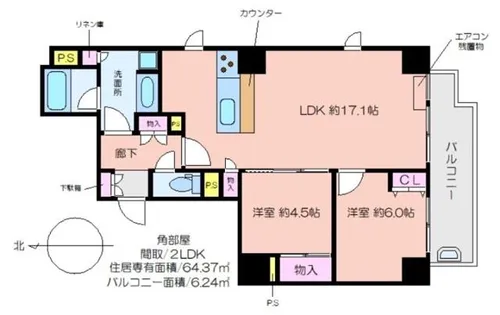 ラ・クレアーレ京町堀パークヴィラ【7階】の間取り