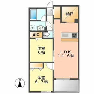 シャンブルクレール名城【1階】の間取り
