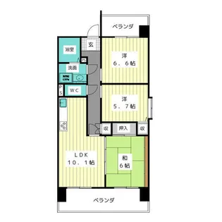 アーバンラフレ虹ヶ丘西7号棟【7階】の間取り