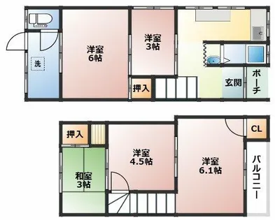 大阪府東大阪市鷹殿町【テラスハウス】の間取り