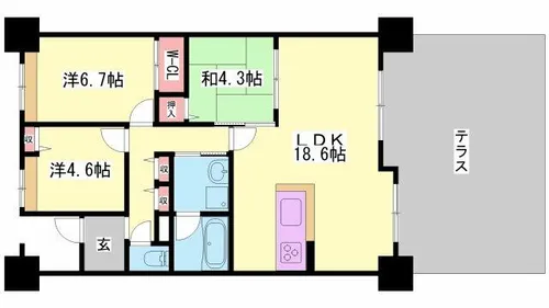 パレロワイヤル田寺東ウエストコート【1階】の間取り