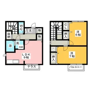 愛知県春日井市押沢台2丁目【テラスハウス】の間取り