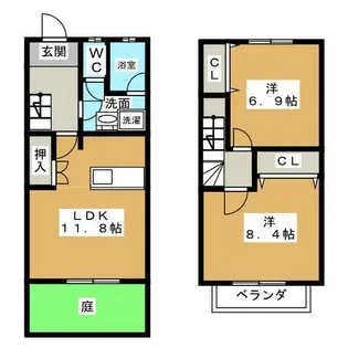 愛知県みよし市三好丘桜3丁目【テラスハウス】の間取り