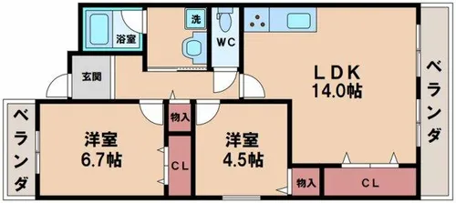 クレセール阿倍野【4階】の間取り