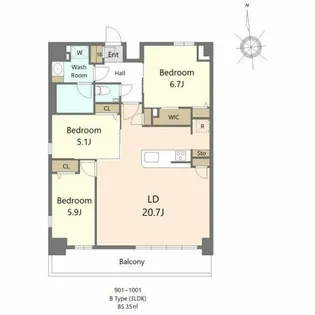 S-RESIDENCE大濠公園achieve【902号室】の間取り