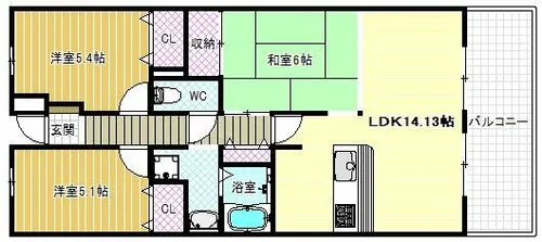 ダイアパレス金剛東桜ヶ丘【4階】の間取り
