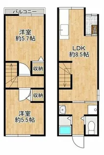 大阪府大阪市住吉区遠里小野6丁目【テラスハウス】の間取り