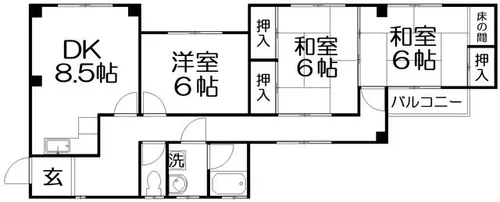 私市ロイヤルマンション【2階】の間取り
