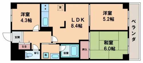 夕陽丘パークハイム【3階】の間取り