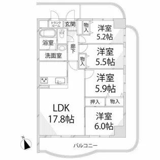 手柄アートスカイハイツ【706号室】の間取り