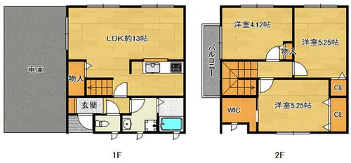 大阪府高槻市城西町【テラスハウス】の間取り