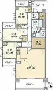 プラウド昭和楽園町テラス【3階】の間取り