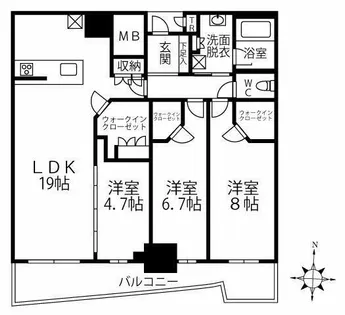 大阪ひびきの街ザ・サンクタスタワー【7階】の間取り
