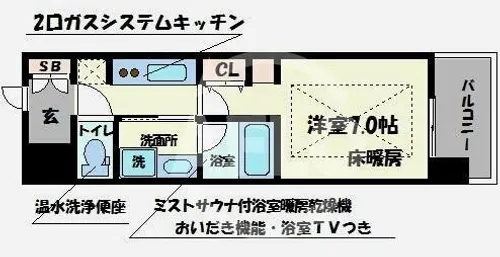 アーバネックス北堀江Ⅱ【9階】の間取り