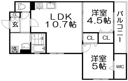 クリエオーレ倉治【102号室】の間取り