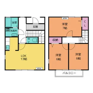 愛知県大府市若草町3丁目【テラスハウス】の間取り