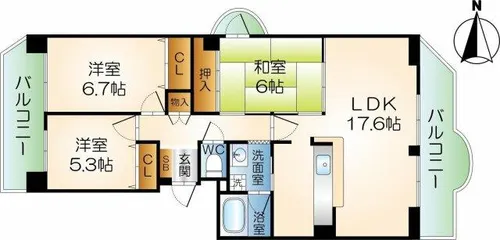 マウントビュー西田中【3階】の間取り