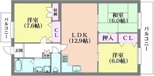 鈴蘭泉台第2ハウス1号棟【6階】の間取り