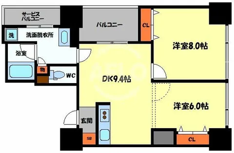 アルグラッドザタワー心斎橋【15階】の間取り