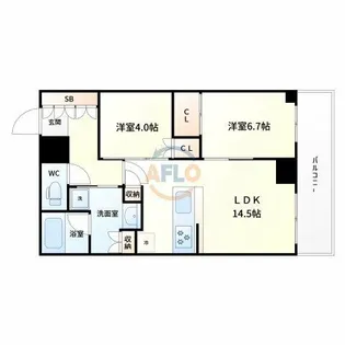ジオタワー大阪十三【4階】の間取り