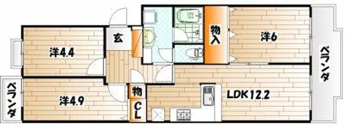 コープ野村浅生公園戸畑6号棟405【4階】の間取り