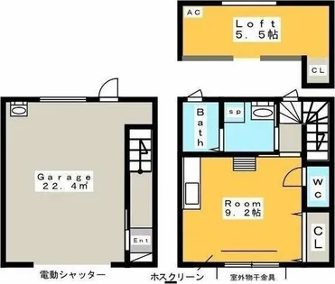 Garage Villa 平坂【105号室】の間取り