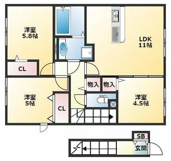 プリマベーラ八尾B棟【2階】の間取り