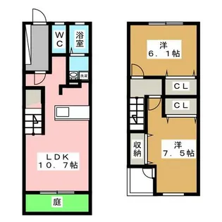 愛知県名古屋市北区紅雲町【テラスハウス】の間取り