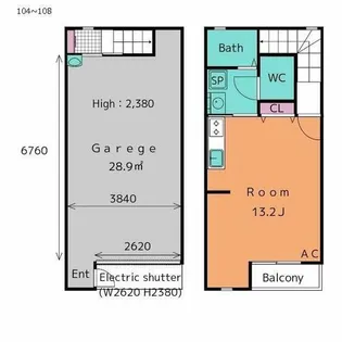 Garage Villa 山之手【101号室】の間取り
