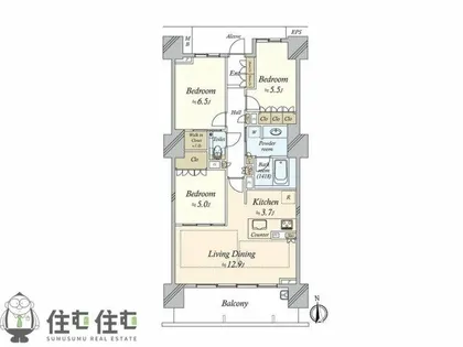 パークタワー豊田【1505号室】の間取り